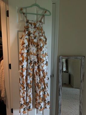 Floral White & Mustard Wide-Leg Jumpsuit